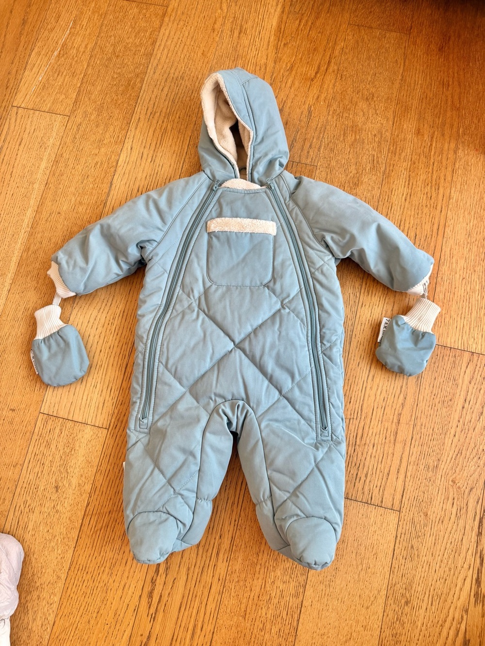 Baby Hooded Quilted One-Piece Bunting Jacket - Light Blue